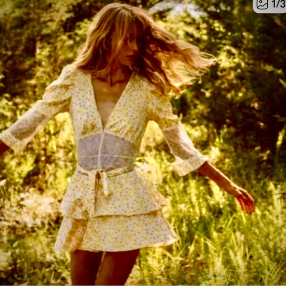 For Love And Lemons Yellow Daffodil Floral Mini Dress/Robe (XL) - Picture 2 of 16